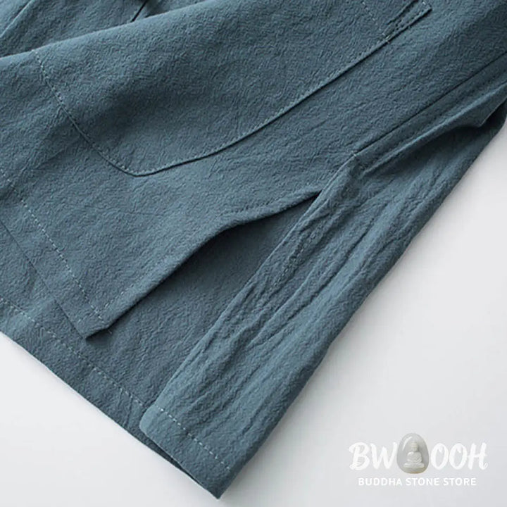Buddha Stones Traditional Frog-Button Tang Suit Cotton Half Sleeve Top Pants Clothing Men’s Set - Men’s Meditation Cloth