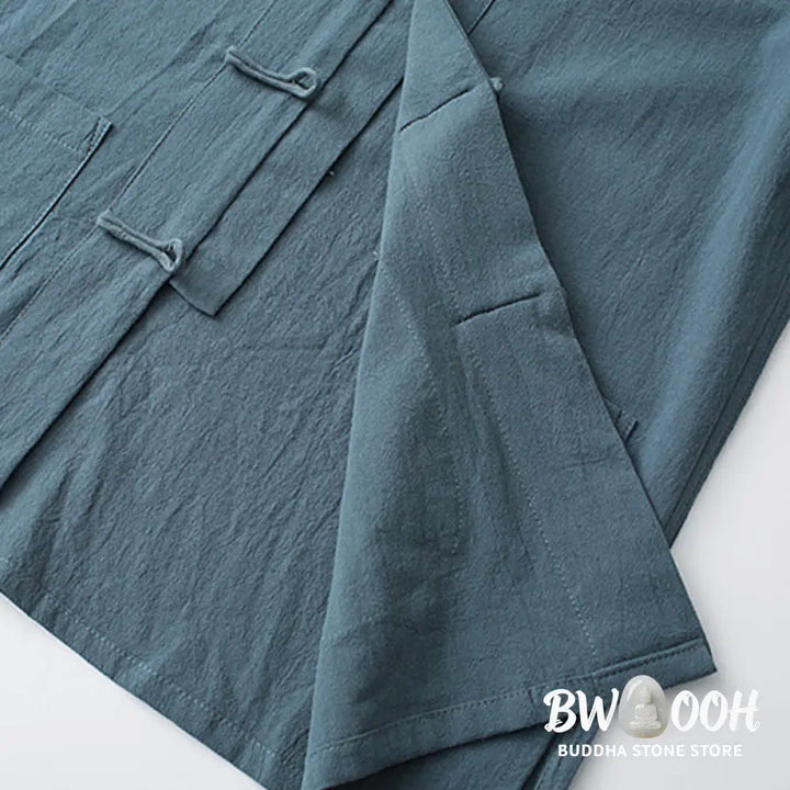 Buddha Stones Traditional Frog-Button Tang Suit Cotton Half Sleeve Top Pants Clothing Men’s Set - Men’s Meditation Cloth