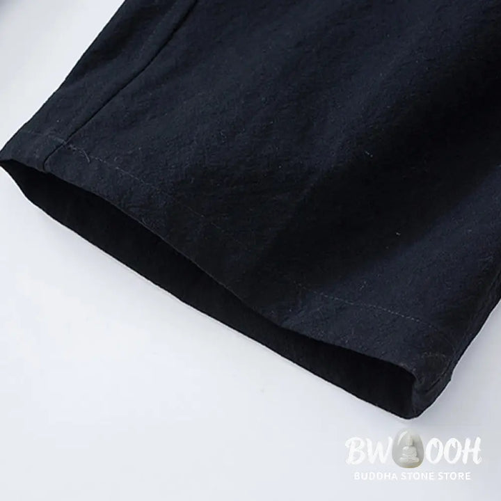 Buddha Stones Traditional Frog-Button Tang Suit Cotton Half Sleeve Top Pants Clothing Men’s Set - Men’s Meditation Cloth