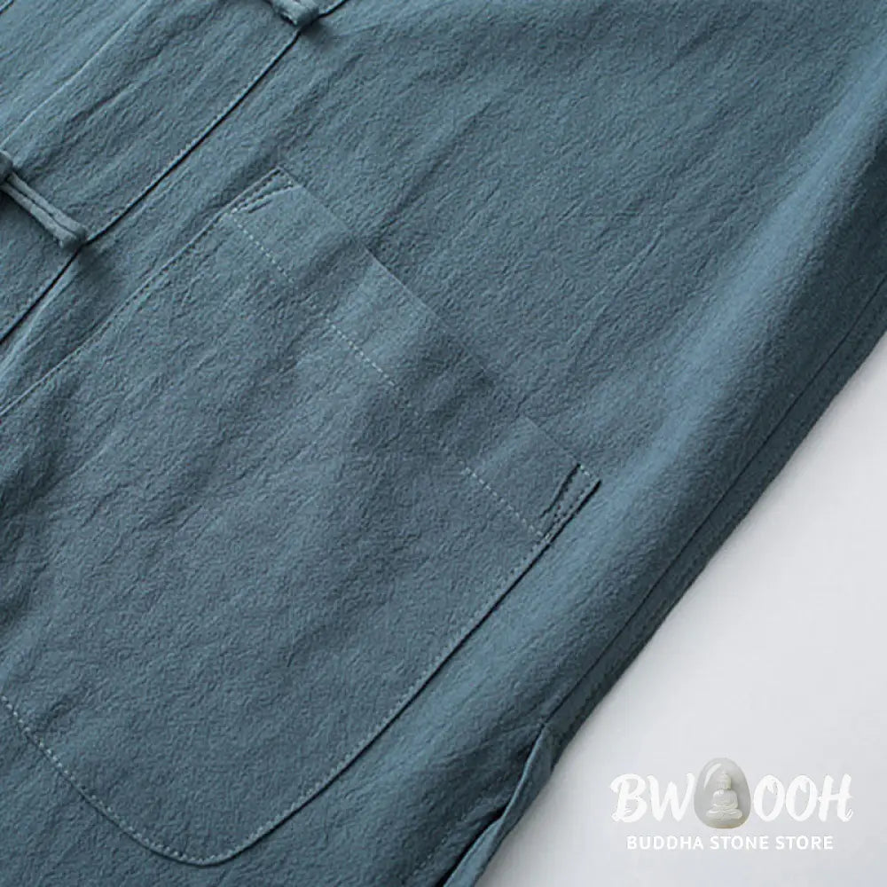 Buddha Stones Traditional Frog-Button Tang Suit Cotton Half Sleeve Top Pants Clothing Men’s Set - Men’s Meditation Cloth