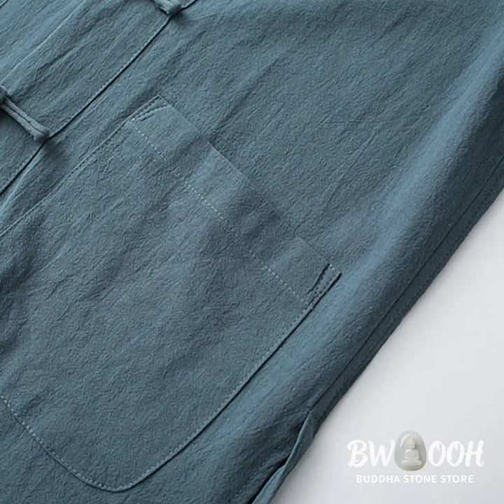 Buddha Stones Traditional Frog-Button Tang Suit Cotton Half Sleeve Top Pants Clothing Men’s Set - Men’s Meditation Cloth