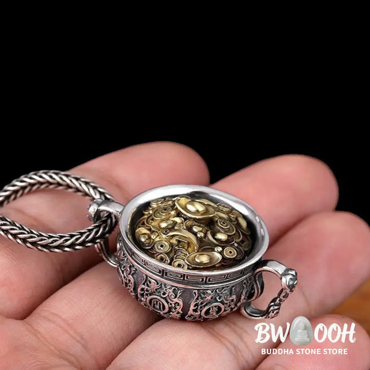 Buddha Stones Treasure Bowl Copper Coin Ingots Wealth Necklace Pendant - BWOOOH - Treasure Bowl - Necklaces &amp; Pendants