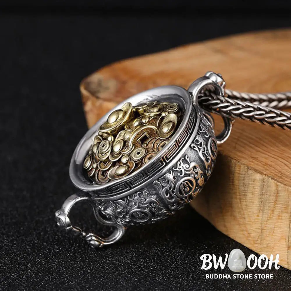 Buddha Stones Treasure Bowl Copper Coin Ingots Wealth Necklace Pendant - BWOOOH - Treasure Bowl - Necklaces & Pendants