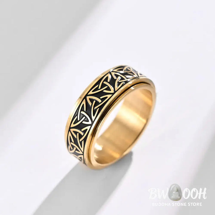 Buddha Stones Triangle Knot Triquetra Titanium Steel Calm Rotatable Ring - BWOOOH - Ring