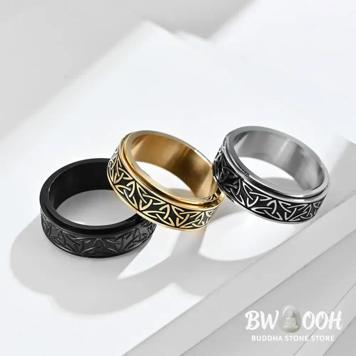 Buddha Stones Triangle Knot Triquetra Titanium Steel Calm Rotatable Ring - BWOOOH - Ring