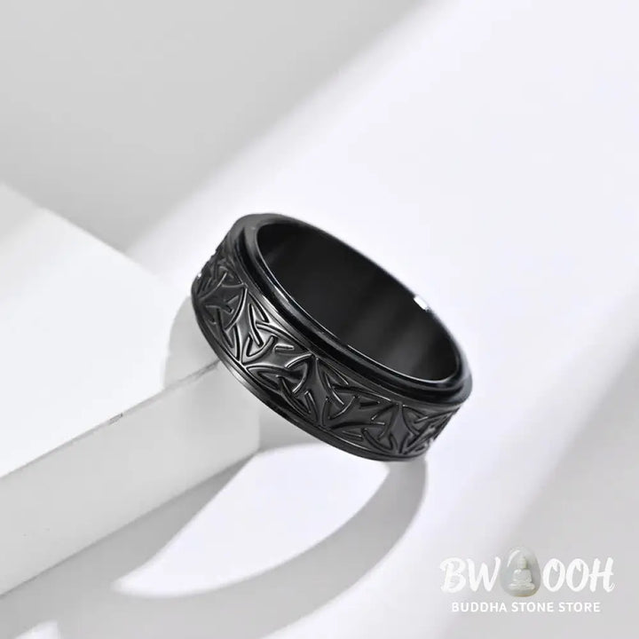 Buddha Stones Triangle Knot Triquetra Titanium Steel Calm Rotatable Ring - BWOOOH - Ring