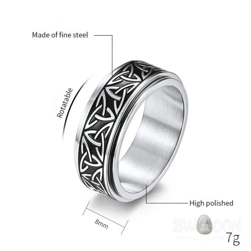 Buddha Stones Triangle Knot Triquetra Titanium Steel Calm Rotatable Ring - BWOOOH - Ring