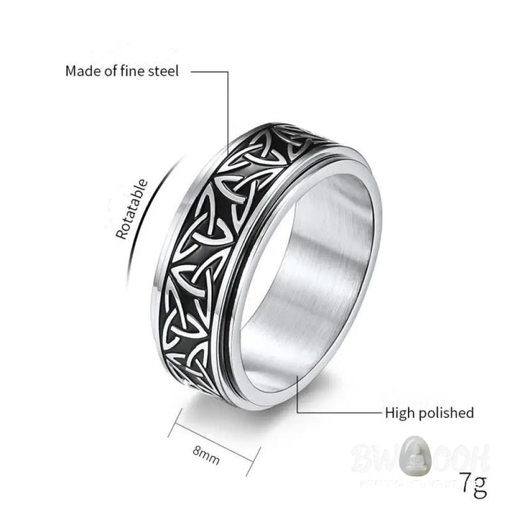 Buddha Stones Triangle Knot Triquetra Titanium Steel Calm Rotatable Ring - BWOOOH - Ring