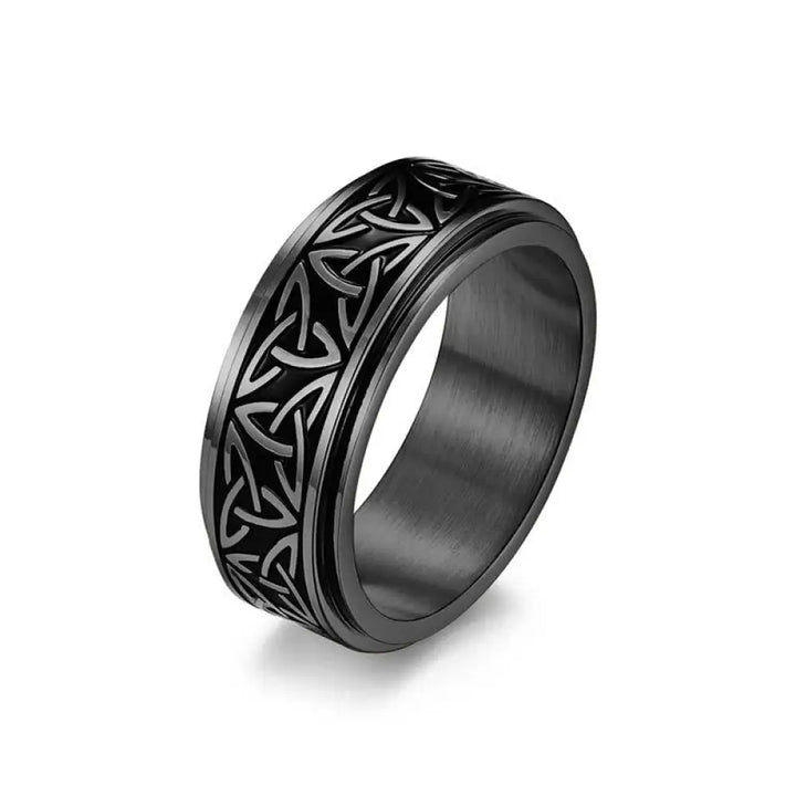 Buddha Stones Triangle Knot Triquetra Titanium Steel Calm Rotatable Ring - BWOOOH - Black / US7 - Ring
