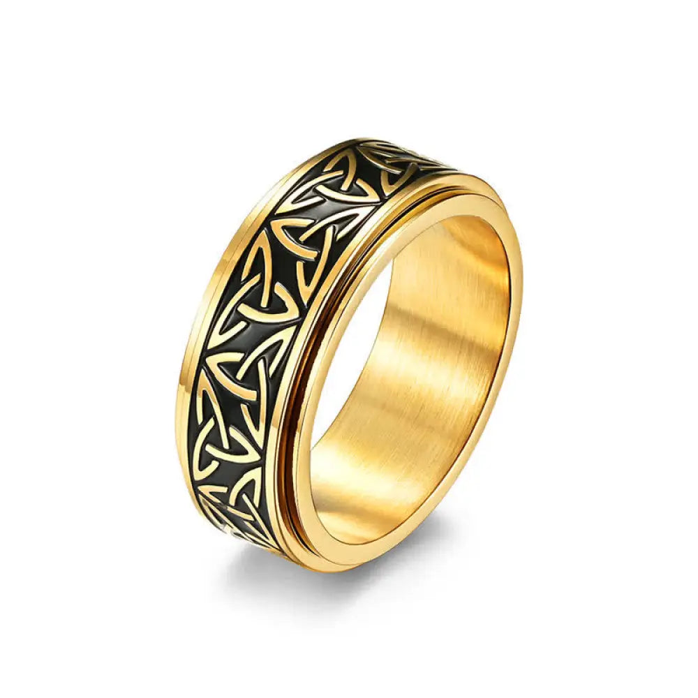 Buddha Stones Triangle Knot Triquetra Titanium Steel Calm Rotatable Ring - BWOOOH - Gold / US7 - Ring
