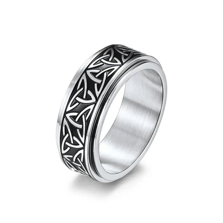 BWOOOH Triangle Knot Triquetra Titanium Steel Calm Rotatable Ring — natural stone crystal healing bracelet for spiritual h...