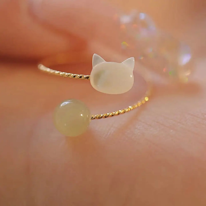 BWOOOH Tridacna Stone Cat Head Jade Bead Blessing Ring — Jade jade bracelet for spiritual healing and mindful living