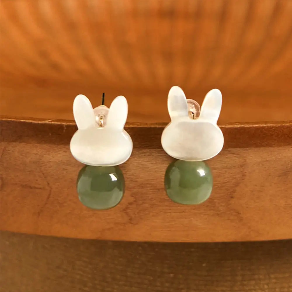 BWOOOH Tridacna Stone Cute Rabbit Hetian Jade Luck Earrings — Jade jade bracelet for spiritual healing and mindful living