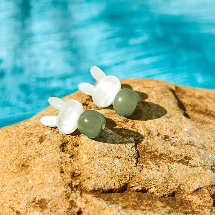 BWOOOH Tridacna Stone Cute Rabbit Hetian Jade Luck Earrings — Jade jade bracelet for spiritual healing and mindful living
