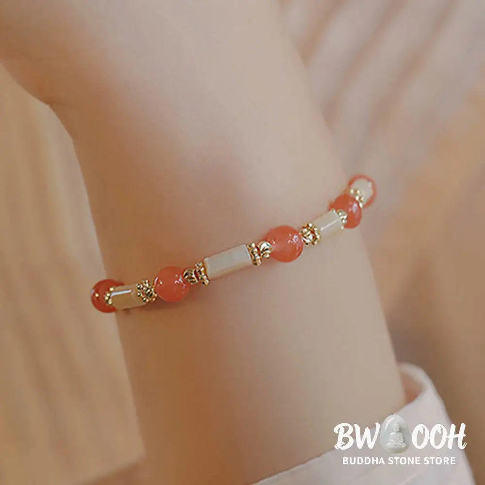 Buddha Stones Tridacna Stone Red Agate Hetian Jade Blessing Bracelet - BWOOOH - Bracelet