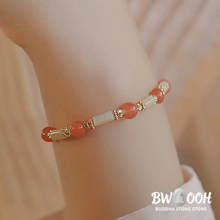 Buddha Stones Tridacna Stone Red Agate Hetian Jade Blessing Bracelet - BWOOOH - Bracelet