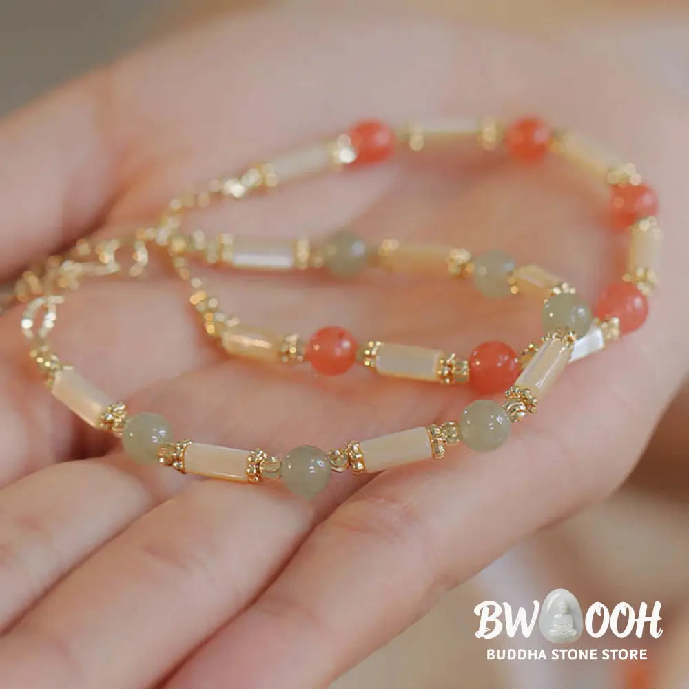 Buddha Stones Tridacna Stone Red Agate Hetian Jade Blessing Bracelet - BWOOOH - Bracelet