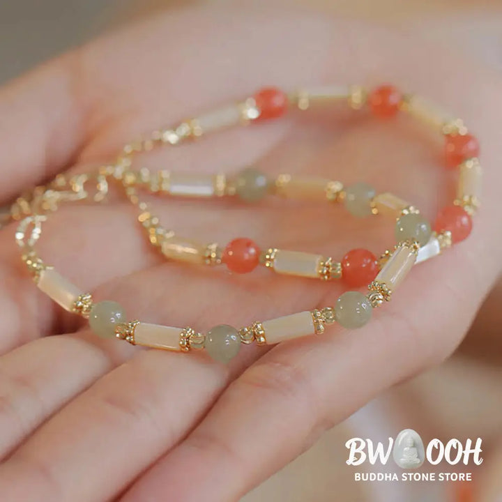Buddha Stones Tridacna Stone Red Agate Hetian Jade Blessing Bracelet - BWOOOH - Bracelet