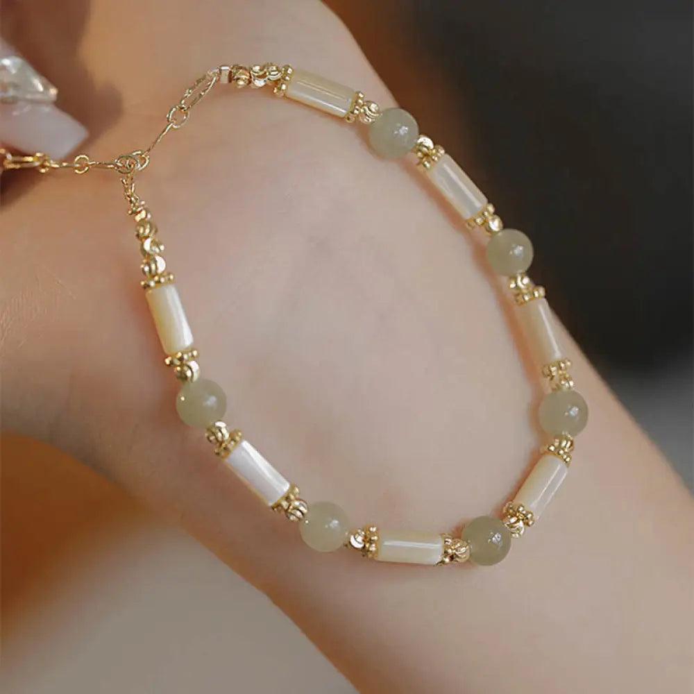 Buddha Stones Tridacna Stone Red Agate Hetian Jade Blessing Bracelet - BWOOOH - Hetian Jade Bead(Wrist Circumference
