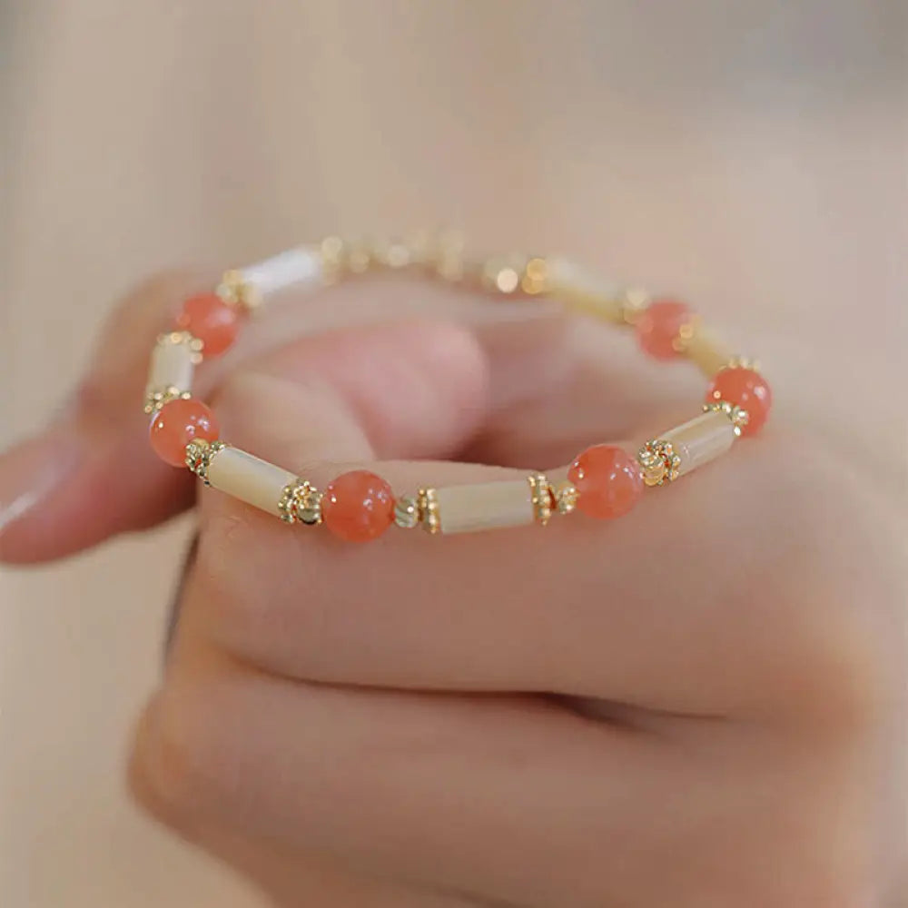 Buddha Stones Tridacna Stone Red Agate Hetian Jade Blessing Bracelet - BWOOOH - Red Agate Bead(Wrist Circumference