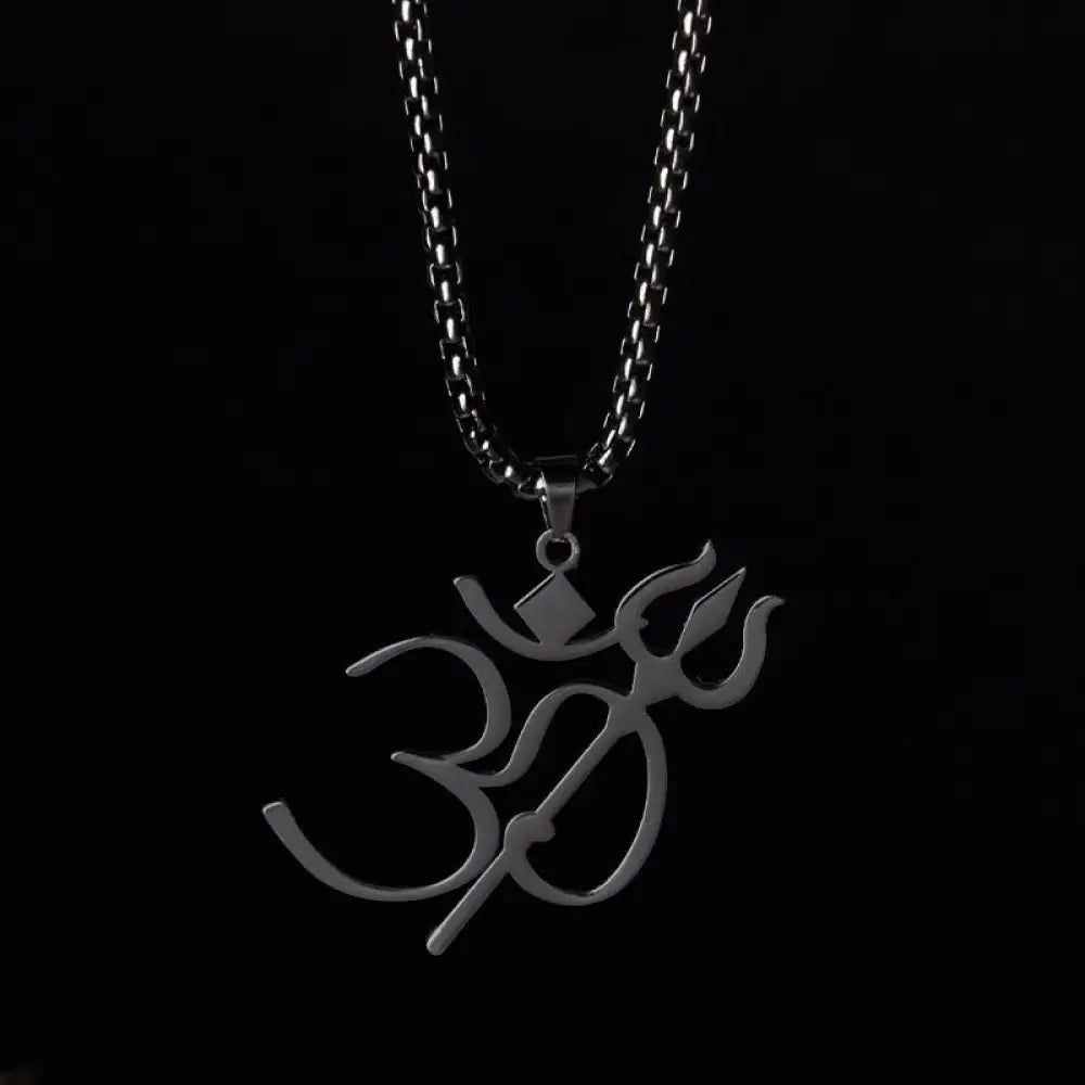 Buddha Stones Trident OM Symbol Stainless Steel Connection Necklace Pendant - BWOOOH - Black - Necklaces &amp; Pendants