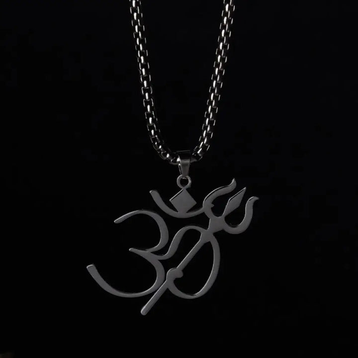 Buddha Stones Trident OM Symbol Stainless Steel Connection Necklace Pendant - BWOOOH - Black - Necklaces &amp; Pendants