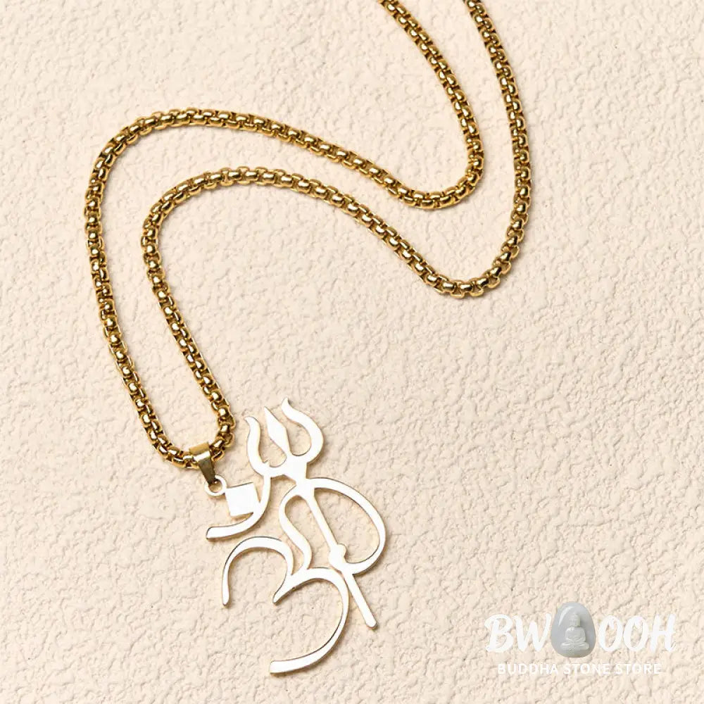 Buddha Stones Trident OM Symbol Stainless Steel Connection Necklace Pendant - BWOOOH - Necklaces &amp; Pendants