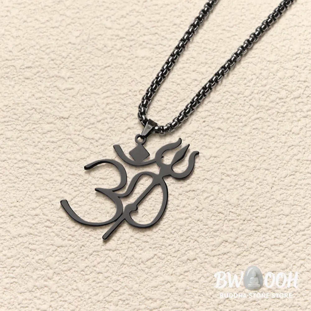 Buddha Stones Trident OM Symbol Stainless Steel Connection Necklace Pendant - BWOOOH - Necklaces &amp; Pendants