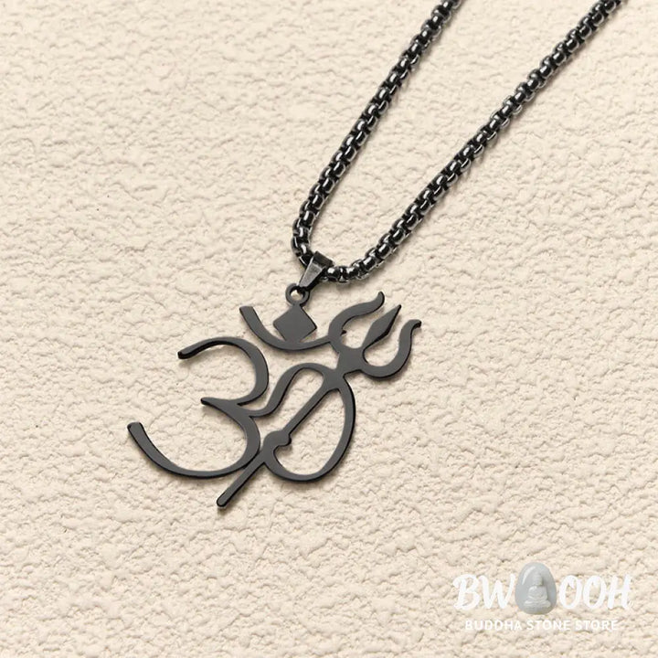Buddha Stones Trident OM Symbol Stainless Steel Connection Necklace Pendant - BWOOOH - Necklaces &amp; Pendants
