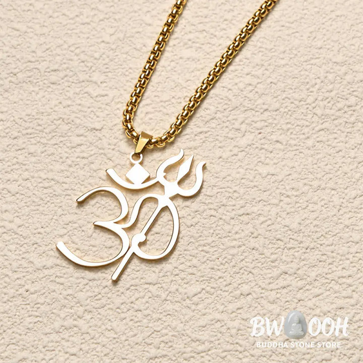 Buddha Stones Trident OM Symbol Stainless Steel Connection Necklace Pendant - BWOOOH - Necklaces &amp; Pendants