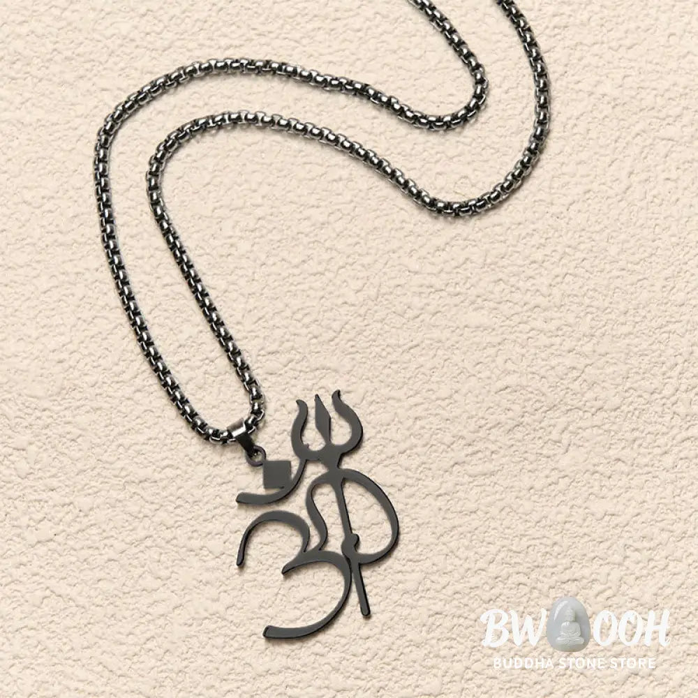 Buddha Stones Trident OM Symbol Stainless Steel Connection Necklace Pendant - BWOOOH - Necklaces &amp; Pendants