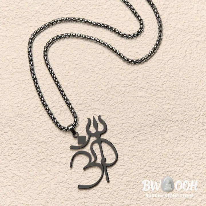 Buddha Stones Trident OM Symbol Stainless Steel Connection Necklace Pendant - BWOOOH - Necklaces &amp; Pendants