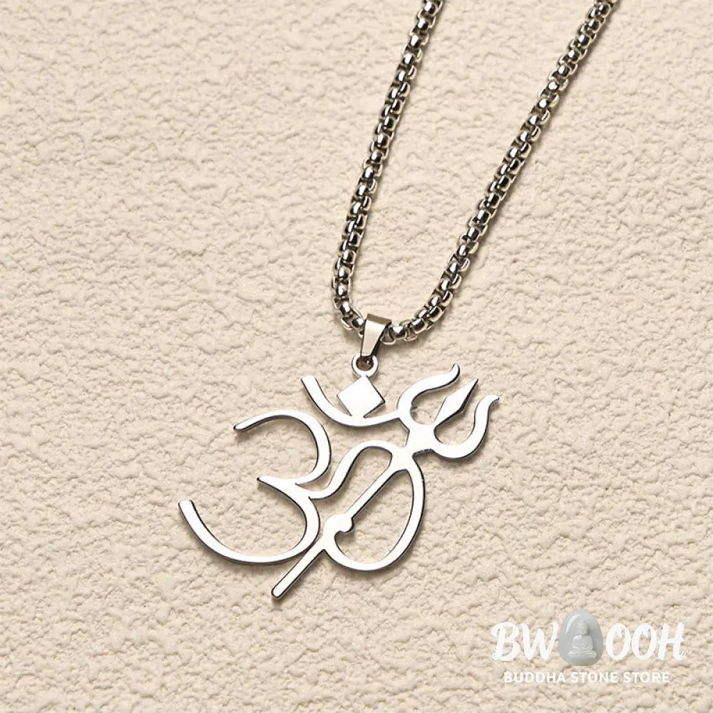 Buddha Stones Trident OM Symbol Stainless Steel Connection Necklace Pendant - BWOOOH - Necklaces &amp; Pendants
