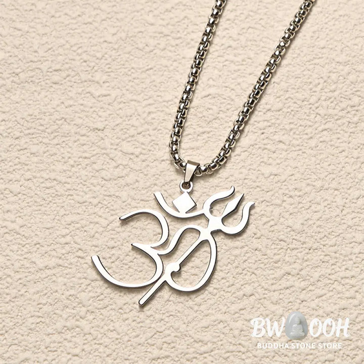 Buddha Stones Trident OM Symbol Stainless Steel Connection Necklace Pendant - BWOOOH - Necklaces &amp; Pendants