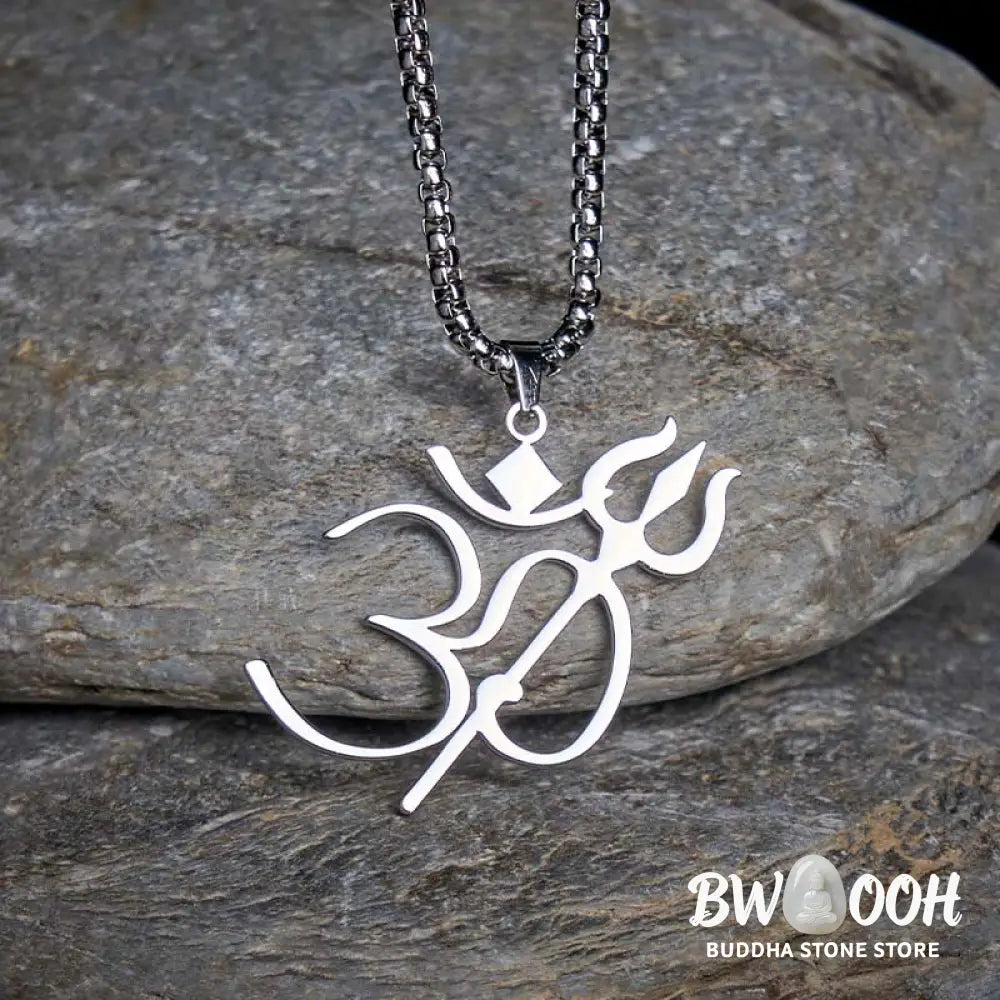 Buddha Stones Trident OM Symbol Stainless Steel Connection Necklace Pendant - BWOOOH - Necklaces &amp; Pendants