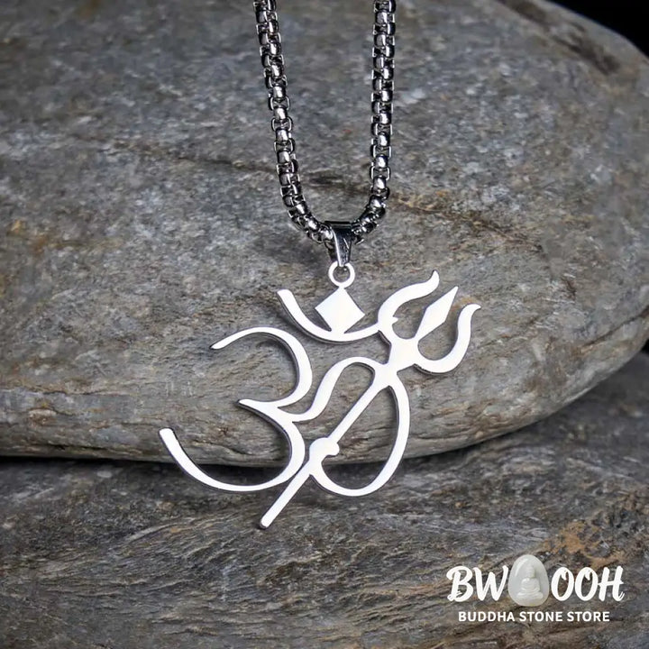 Buddha Stones Trident OM Symbol Stainless Steel Connection Necklace Pendant - BWOOOH - Necklaces &amp; Pendants