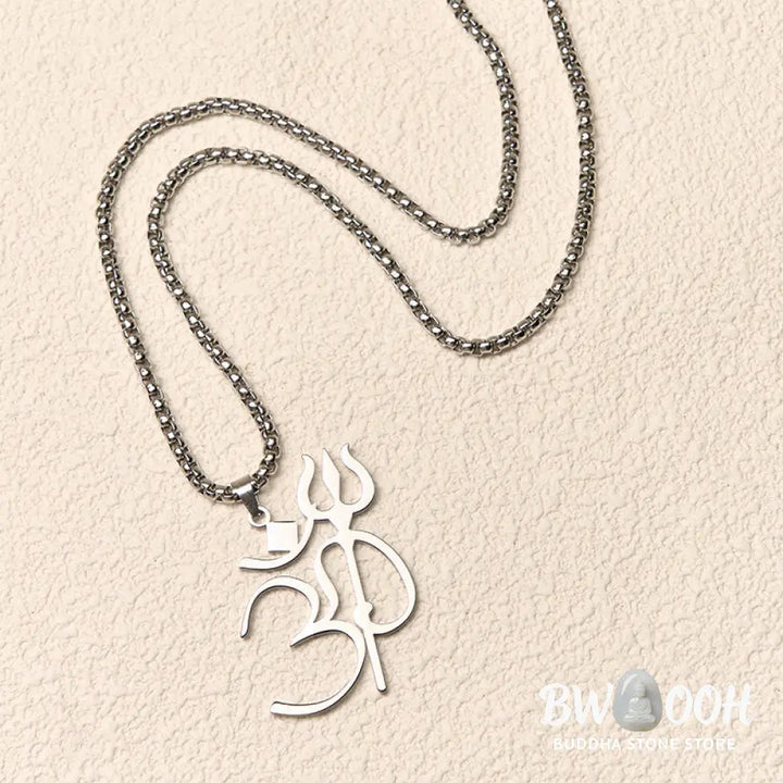 Buddha Stones Trident OM Symbol Stainless Steel Connection Necklace Pendant - BWOOOH - Necklaces &amp; Pendants