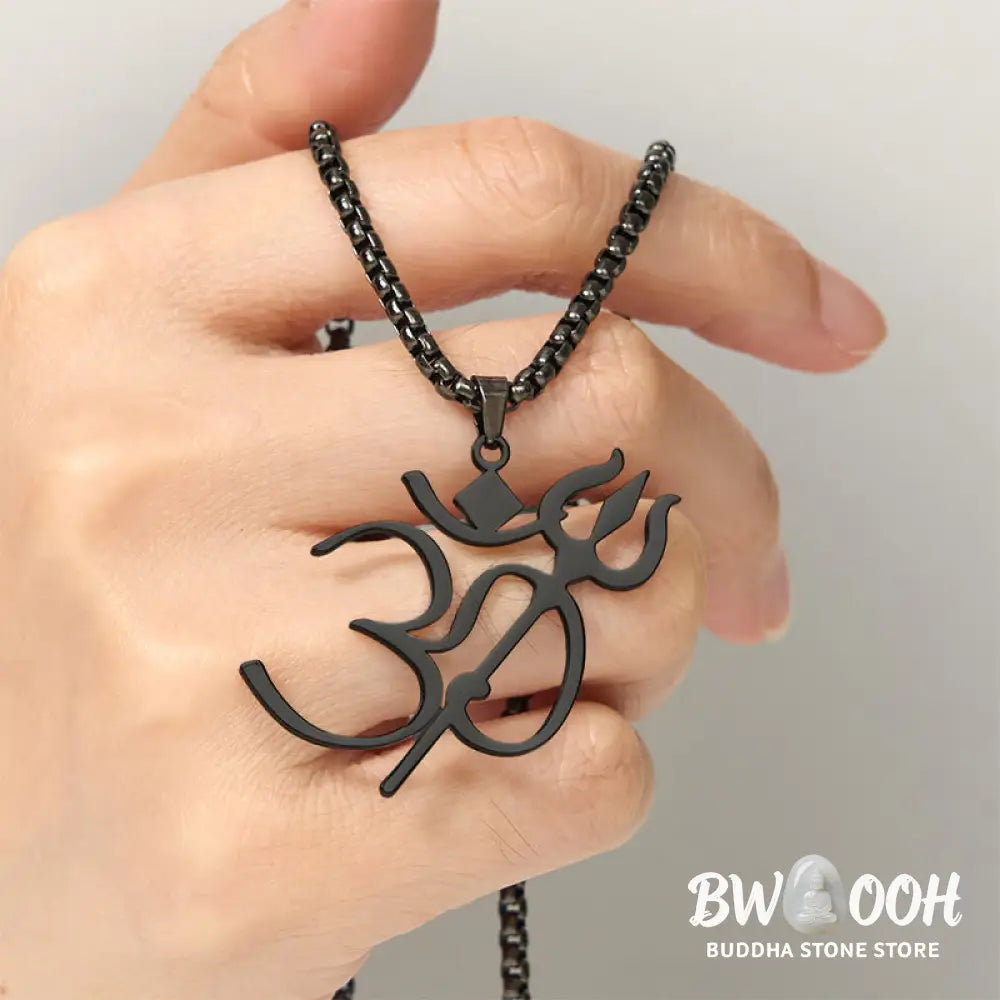 Buddha Stones Trident OM Symbol Stainless Steel Connection Necklace Pendant - BWOOOH - Necklaces &amp; Pendants
