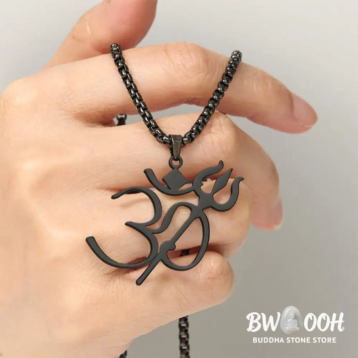 Buddha Stones Trident OM Symbol Stainless Steel Connection Necklace Pendant - BWOOOH - Necklaces &amp; Pendants