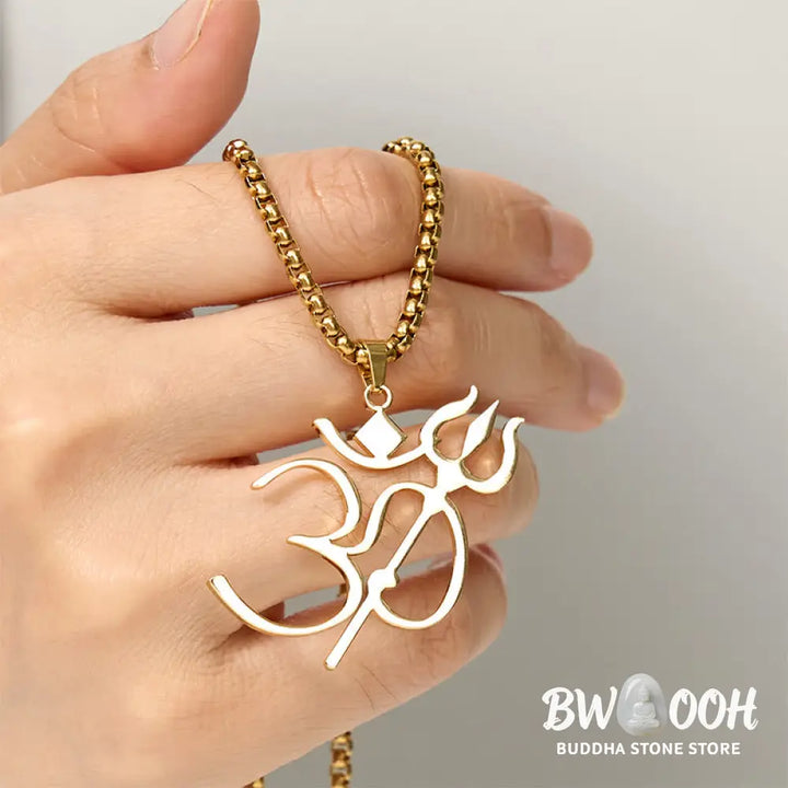 Buddha Stones Trident OM Symbol Stainless Steel Connection Necklace Pendant - BWOOOH - Necklaces &amp; Pendants