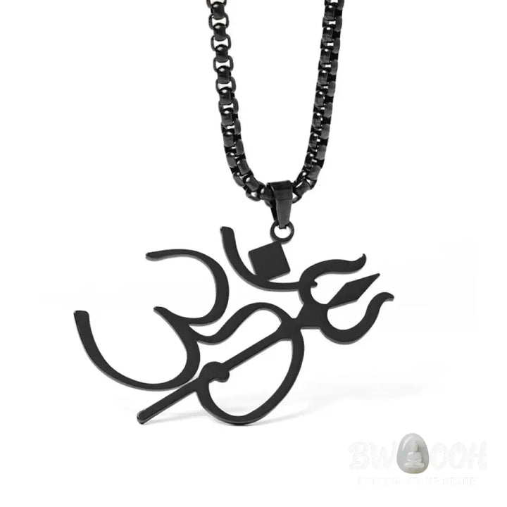 Buddha Stones Trident OM Symbol Stainless Steel Connection Necklace Pendant - BWOOOH - Necklaces &amp; Pendants