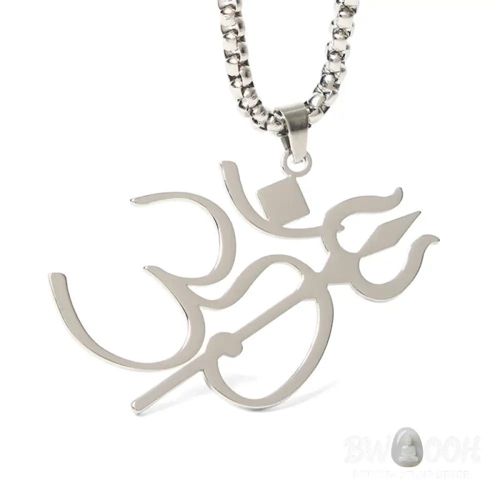 Buddha Stones Trident OM Symbol Stainless Steel Connection Necklace Pendant - BWOOOH - Necklaces &amp; Pendants