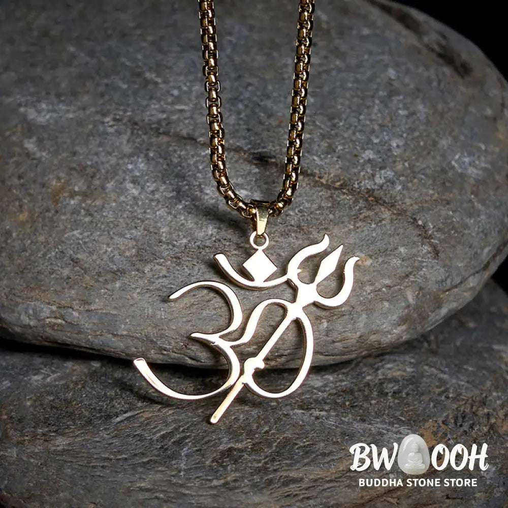 Buddha Stones Trident OM Symbol Stainless Steel Connection Necklace Pendant - BWOOOH - Necklaces & Pendants