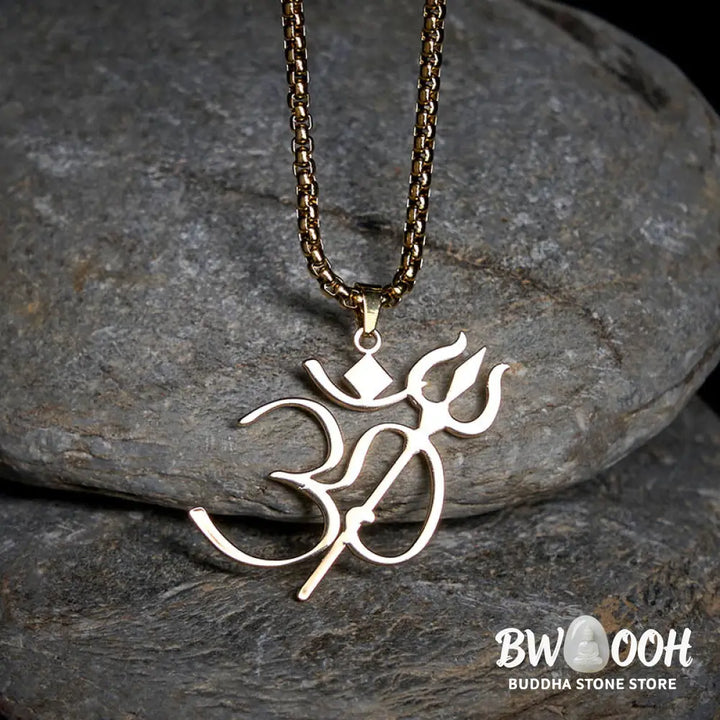 Buddha Stones Trident OM Symbol Stainless Steel Connection Necklace Pendant - BWOOOH - Necklaces &amp; Pendants