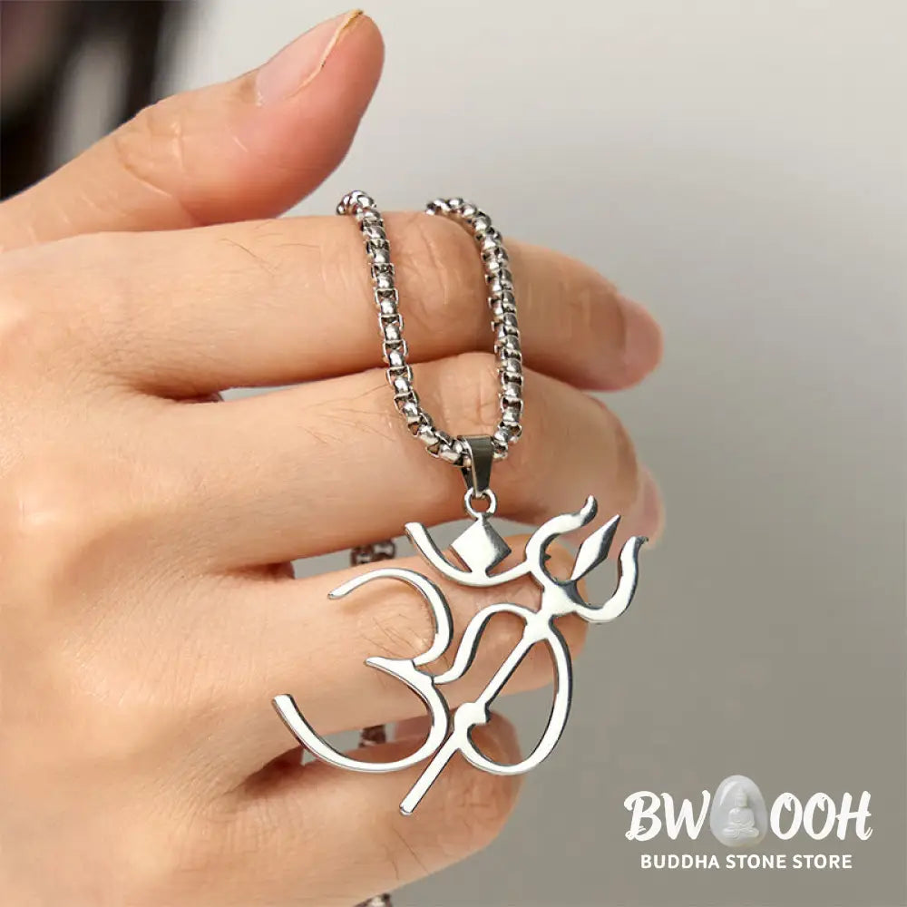 Buddha Stones Trident OM Symbol Stainless Steel Connection Necklace Pendant - BWOOOH - Necklaces &amp; Pendants