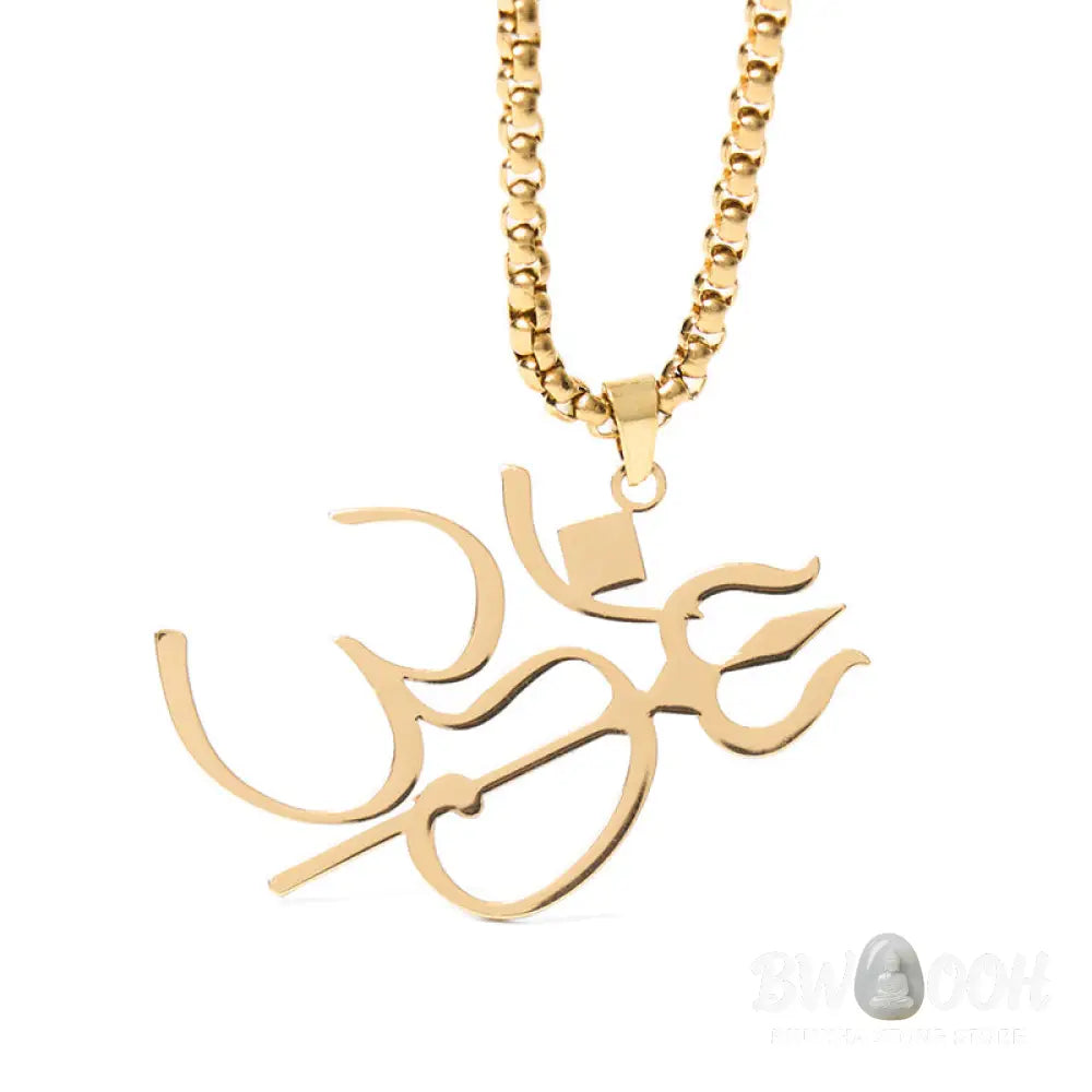 Buddha Stones Trident OM Symbol Stainless Steel Connection Necklace Pendant - BWOOOH - Necklaces &amp; Pendants