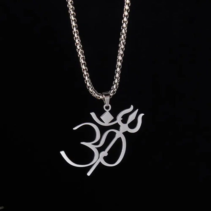 Buddha Stones Trident OM Symbol Stainless Steel Connection Necklace Pendant - BWOOOH - Silver - Necklaces &amp; Pendants