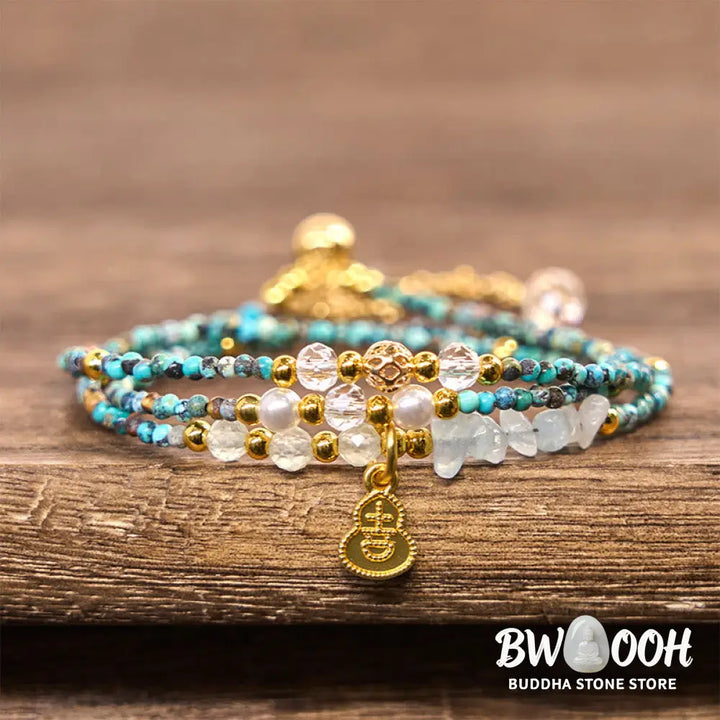 Buddha Stones Turquoise Beaded Strength Triple Wrap Bracelet - BWOOOH - Turquoise(Wrist Circumference:16cm) - Bracelet