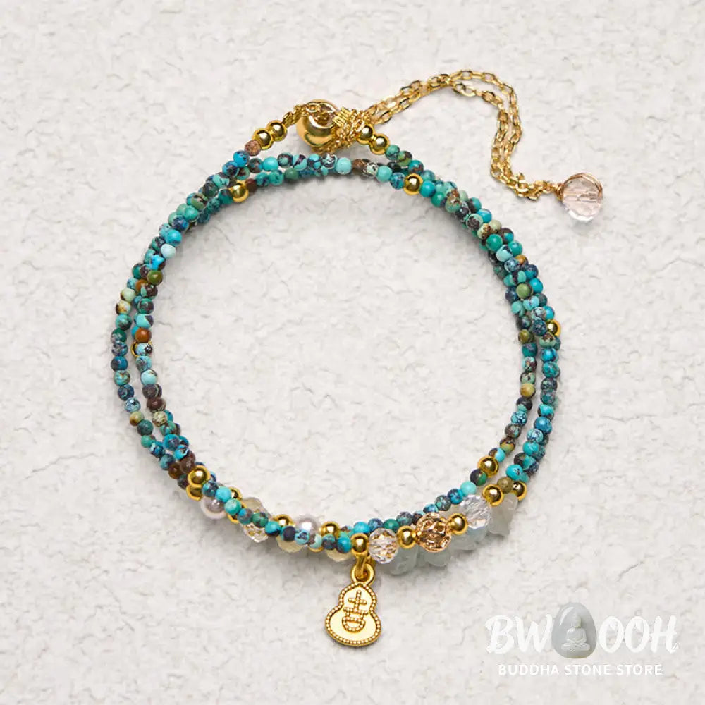 Buddha Stones Turquoise Beaded Strength Triple Wrap Bracelet - BWOOOH - Turquoise(Wrist Circumference:16cm) - Bracelet