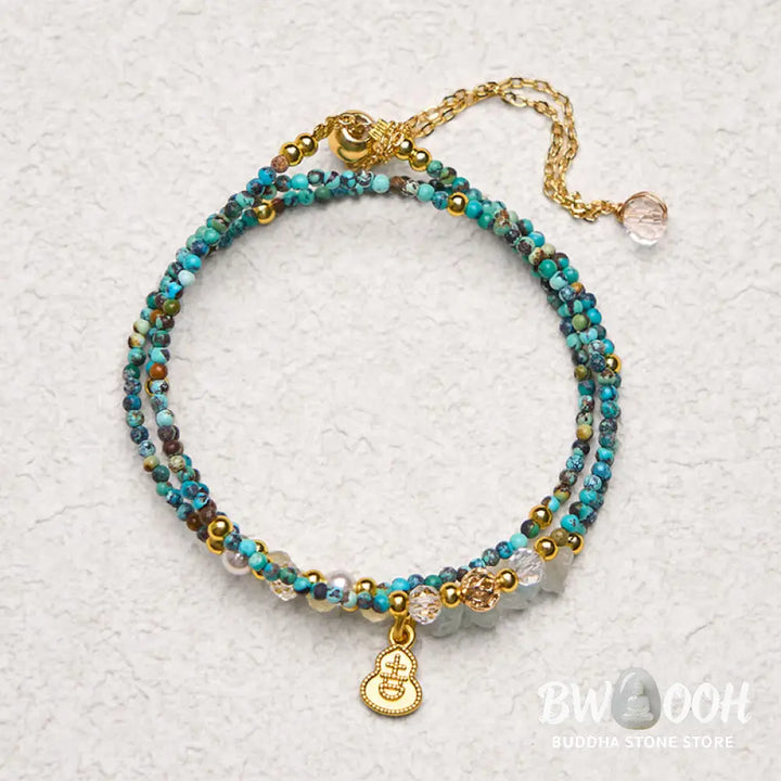 Buddha Stones Turquoise Beaded Strength Triple Wrap Bracelet - BWOOOH - Turquoise(Wrist Circumference:16cm) - Bracelet